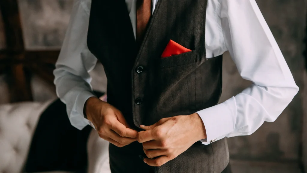 Suit vest with collarless shirt
