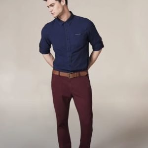 blue shirt with maroon pant