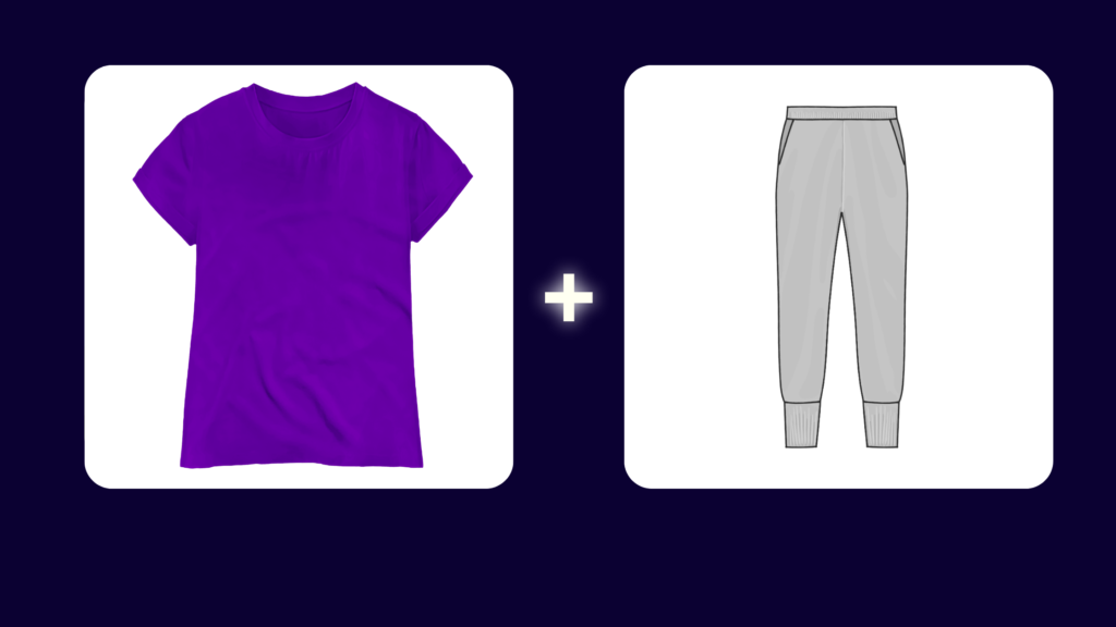gray pants purple shirt