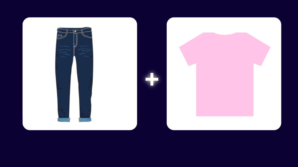 pink shirt blue pants