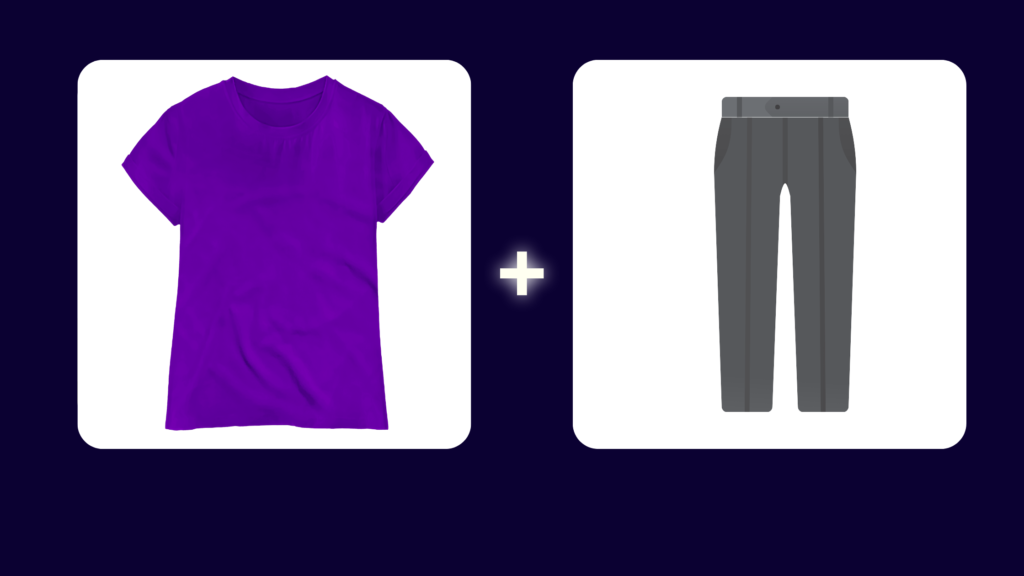 purple shirt gray pants