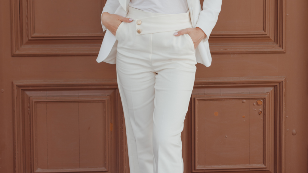 wearing white pants with white shirt